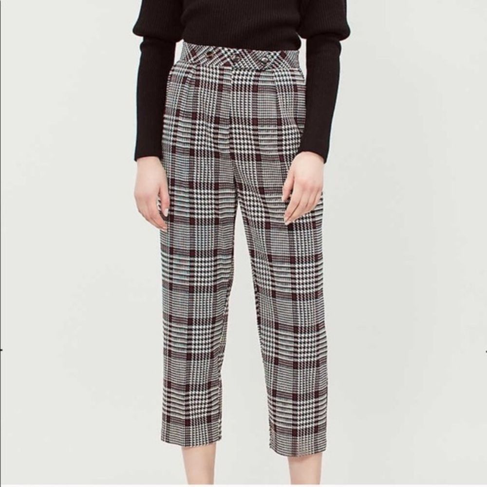 Top shop Suzy flannel houndstooth plaid high-rise pants size 6